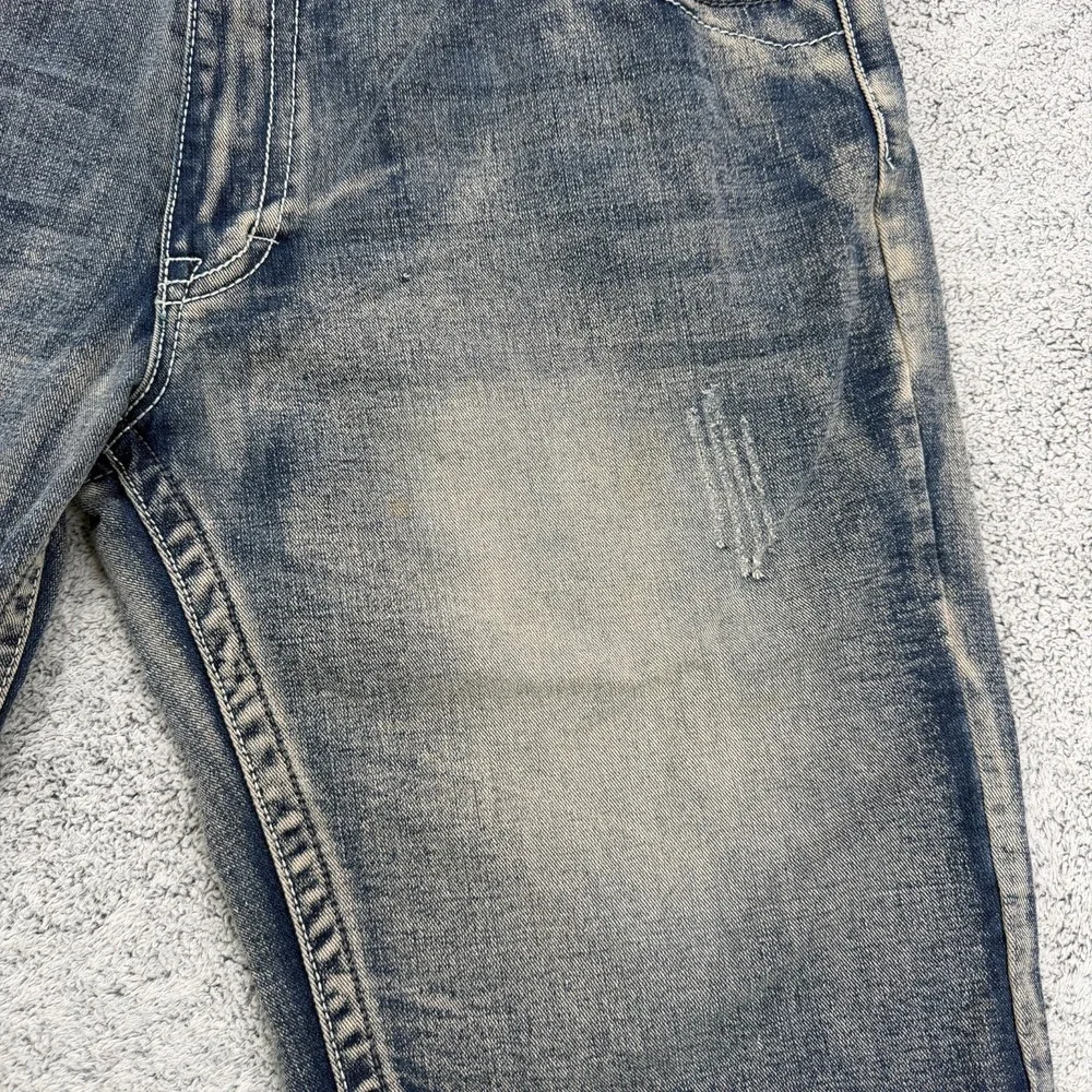 GS-115 Jean Short Mens 40 Blue Baggy Stitched Flap Pocket Distressed Hip Hop Y2K